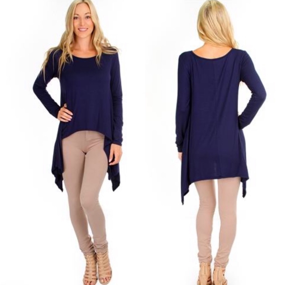 Navy drape long sleeve